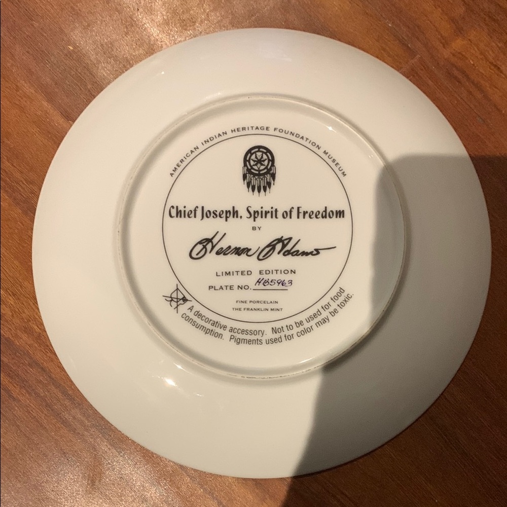 Franklin Mint Chief Joseph Plate - White